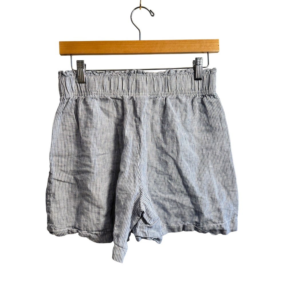 Quince XS Womens European Linen High Waisted Shorts Blue Pinstripe JDAVN01-9798 - Picture 6 of 6